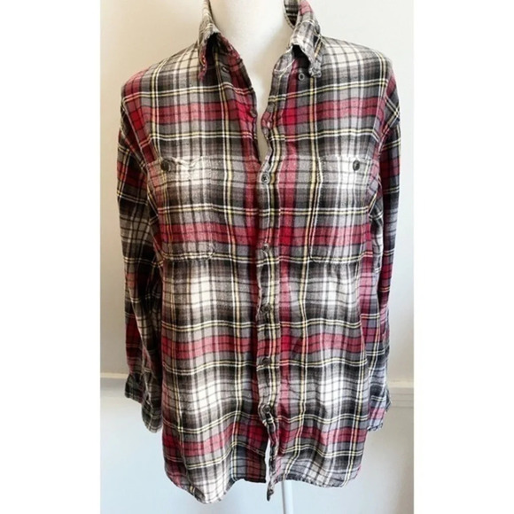 Basic Editions • Red Cream Plaid Flannel Shirt - Picture 1 of 5